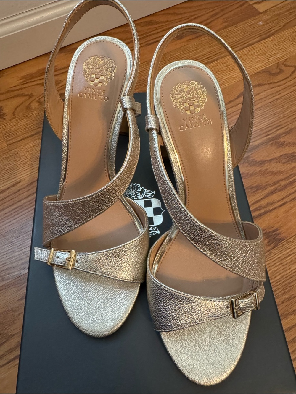 Vince Camuto Metallic Gold Crisscross Slingback Sandals
